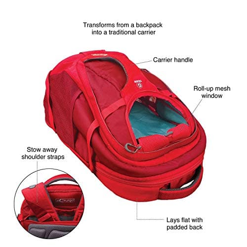 Kurgo G-Train Dog Carrier Backpack - Comfortable Travel Bag for Pets Up to 25 lbs - Waterproof Bottom - Multi-Compartment Pack - Dog Hiking Gear - Rugged Adventure Backpack - Red