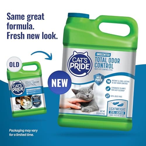Cat's Pride Max Power: Total Odor Control - Up to 10 Days of Powerful Odor Control - Strong Clumping - Hypoallergenic - 99% Dust Free - Multi-Cat Litter, Unscented, 15 Pounds