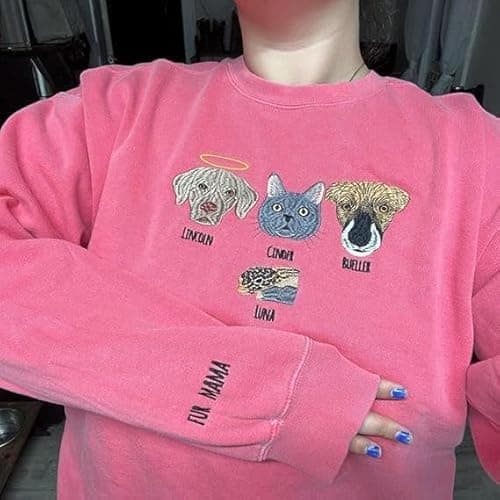 LullabyMall Custom Pet Embroidered Sweatshirt, Custom Dog Face Embroidered Sweatshirt, Dog Mom Sweater,Cat Sweater, Unique Gifts For Pet Lovers, Personalized Gift For Mom
