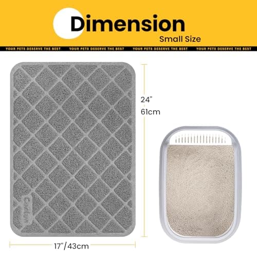 Conlun Cat Litter Mat Litter Trapping Mat, Premium Durable PVC Grid Mesh with Scatter Control, Non-slip, Less Waste Cat Litter Box Mat, Soft on Kitty’s Paws, Urine Waterproof, 24" x 17" Grey