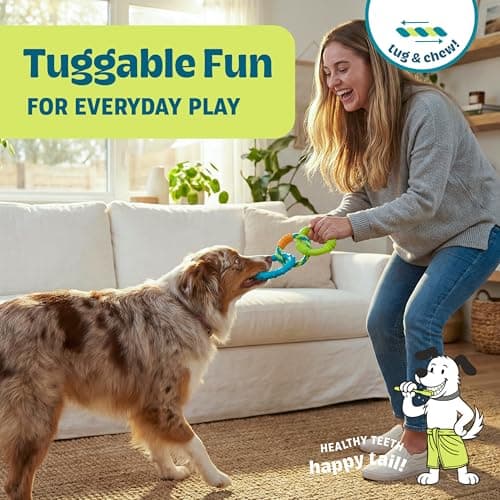 Petstages Dental Links Dog Chew Toy – Puppies & Adults, Strong Chewers, Multiple Textures & Rope, 8.5" x 4" x 1"