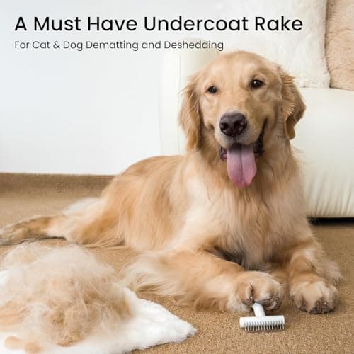 aumuca Undercoat Rake for Dogs & Cats – Deshedder & Grooming Brush – Dog Brush & Cat Brush for Long or Short Hair – Dematting Comb for Matted Fur, Kitten, Puppy, Rabbit, Horse