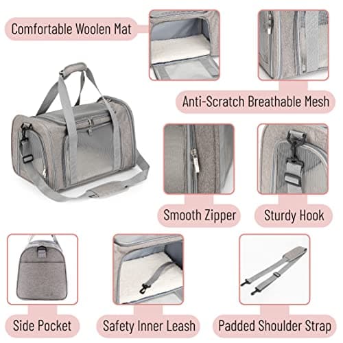 Mr. Pen- Pet Carrier, 17.5" x 11.2" x 11.5", Medium Size, Gray, Portable Travel Carrier for Small Pets, Cats & Small Dogs, Breathable Mesh, Safety Inner Leash, Side Pocket & Padded Shoulder Strap