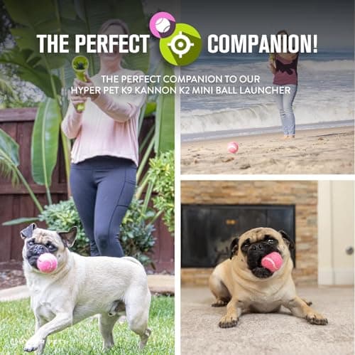 Hyper Pet MINI Tennis Balls for Dogs (Safe Dog Ball Tennis Balls for Exercise & Training) Interactive Toys work with Hyper Pet K9 Kannon MINI Dog Ball Launcher - 4 Pack Pink