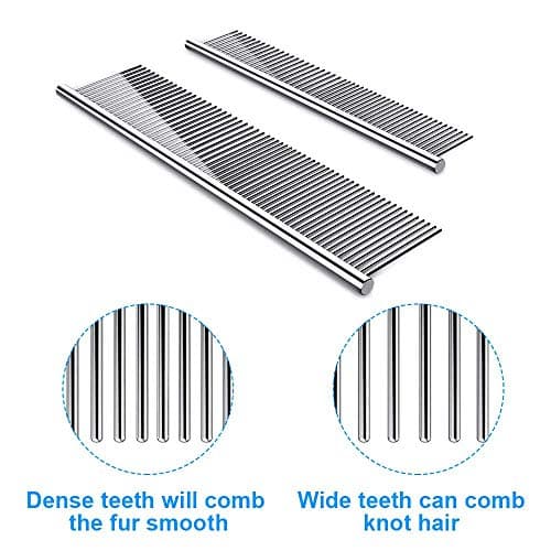 Cafhelp 2 Pack Dog Combs with Rounded Ends Stainless Steel Teeth, Cat Comb for Removing Tangles and Knots, Professional Grooming Tool for Long and Short Haired Dog, Cat and other pets, 6.3IN/7.4IN