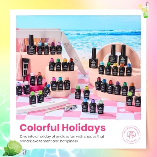 beetles Summer Gel Polish Set - 36 Colors Pastel Neon Gel Nail Polish Pink Red Green Blue 4th of July Nail Polish with 4Pcs Base Top Coat Soak off Colorful Collection UV