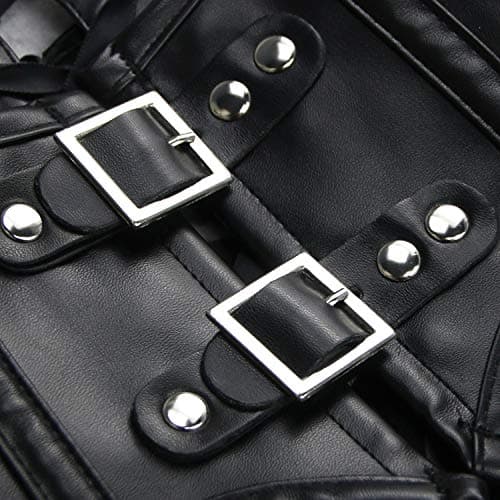 Charmian Women's Steampunk Gothic Accessories PU Leather Pauldron Collared Rivet Armor Costume Shrug Jacket Black Small