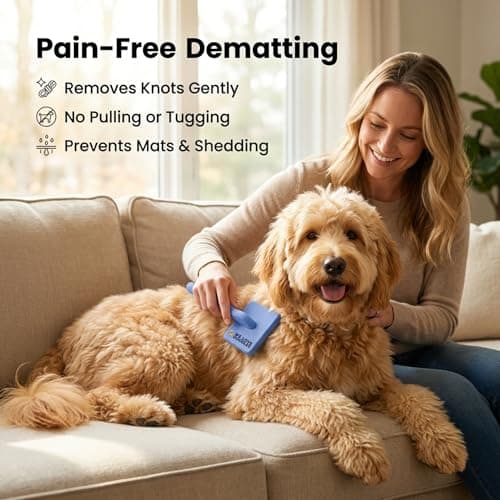 Slicker Brush for Dogs, Dog Grooming Supplies - Best Doodle & Poodle Brush for Haired Dogs - Goldendoodle Pin Detangler for Dematting (Large Curved)