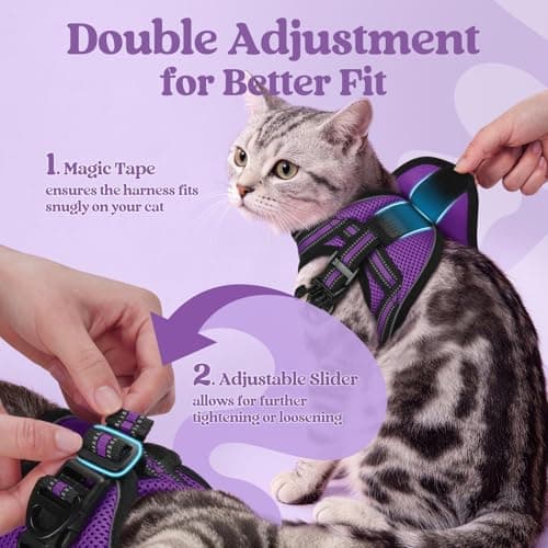 rabbitgoo Cat Harness and Leash Set for Walking Escape Proof, Adjustable Soft Kittens Vest with Reflective Strip for Cats, Comfortable Outdoor Vest, Purple, S