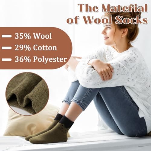 Justay 5 Pairs Womens Wool Socks - Thick, Warm, Winter, Cozy Vintage Knit Cat Crew Socks - Gifts for Women
