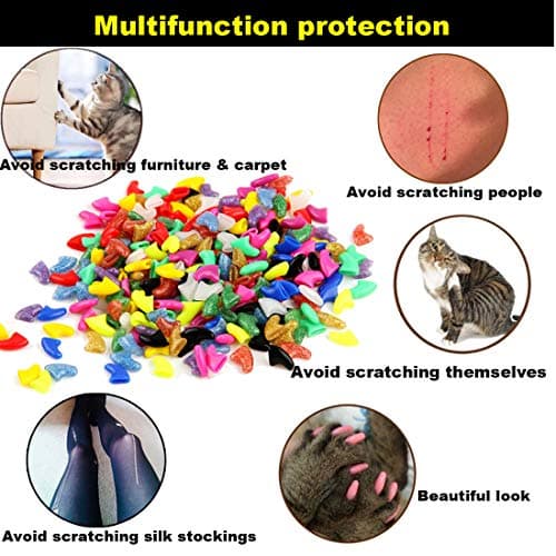VICTHY 140pcs (14 Colors) Cat Nail Caps, Cat Claw Covers Cat Nail Covers with Adhesives and Applicators (Medium)