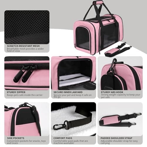 Yipincover Cat Carriers Soft-Sided,Pet Carrier for Small Cats Dogs Puppies up to 1-15 LBS,TSA Airline Approved, (Medium,Pink)
