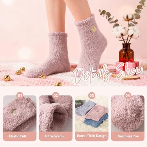 Zando Women's Fuzzy Socks for Women Cozy Socks-Fluffy Warm Cloud Soft Cute Thick Comfy,for Home, Hospital, Yoga, Work C 4/Cute Heart