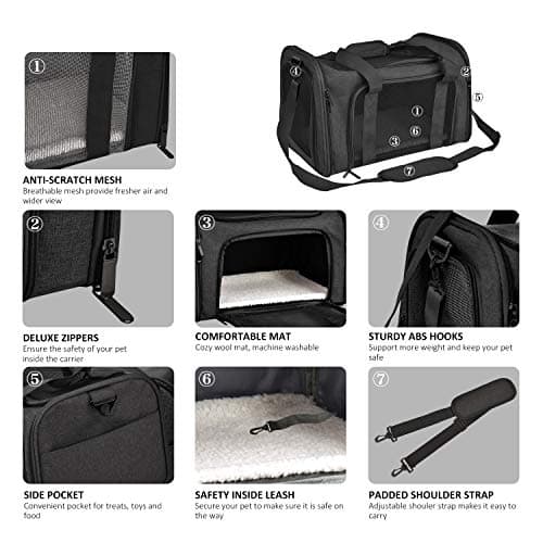 Henkelion Cat Carriers Dog Carrier Pet Carrier for Small / Medium Cats Dogs Puppies (Up To 15lbs), TSA Airline Approved Small Dog Carrier Soft Sided, Collapsible Waterproof Travel Puppy Carrier -Black