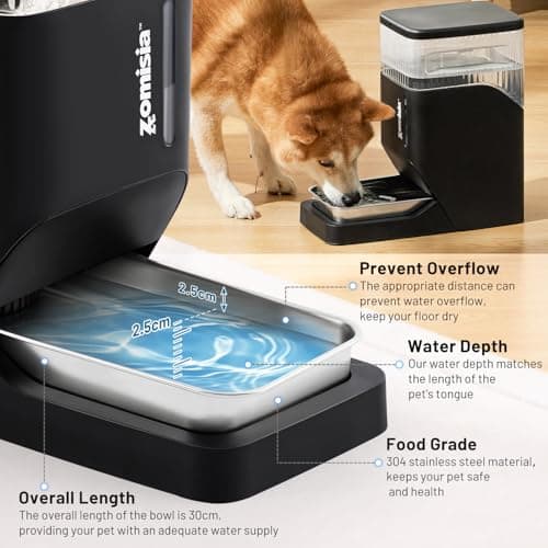 ZOMISIA Automatic Dog Water Dispenser 8L with Stainless Steel Bowl, Gravity Large Capacity Water Bowl for Dogs, 2 Gallon Pet Waterer 100% BPA Free, Black