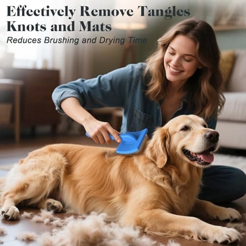 Saccison 2PCS Slicker Brush for Dogs & Pet Comb,Professional Dog Grooming Brush (Goldendoodles,Poodles,Labradoodles) with Extra Long Pins to Effectively Remove Tangles, Knots and Mats (Blue, Large)