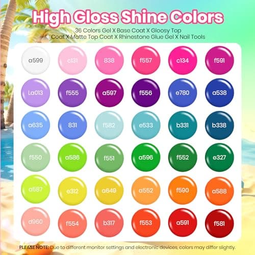beetles Summer Gel Polish Set - 36 Colors Pastel Neon Gel Nail Polish Pink Red Green Blue 4th of July Nail Polish with 4Pcs Base Top Coat Soak off Colorful Collection UV
