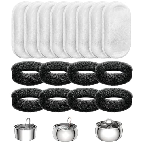 Official Tomxcute Cat Water Fountain Replacement Filters - 16 Pack Cat Fountain Filter for 3.2L/108oz & 4L/135oz Pet Water Fountain, Three-Layer Filtration Replacement Filters(8+8 Pack), 4 Month Set