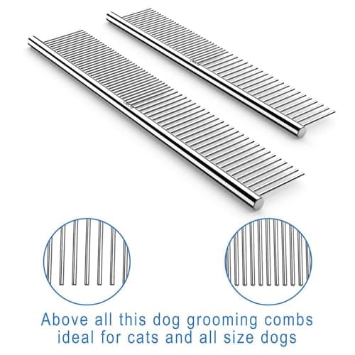 CWXZSTM Pet Steel Combs Dog Cat Comb Tool for Removing Matted Fur - Pet Dematting Comb with Rounded Teeth and Non-Slip Grip Handle - Prevents Knots and Mats for Long and Short Haired Pets,6.5IN/7.4IN