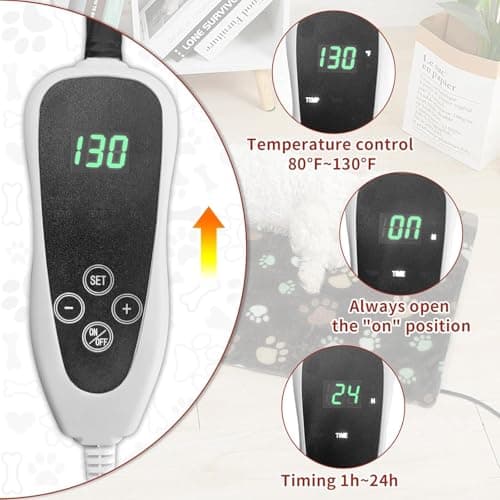 GOLOPET Large Dog Heating Pad 36x24 in with Smart Thermostat Switch and Power Line Protection Tube,Obtained MET and UL Dual Certification,Waterproof Pet Heating Pad for Dogs,with Plush Fabric Cover