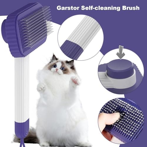 Garstor Cat brush, Cat Brush for Long or Short Haired Cats, Remove Loose Fur and Mats, Rounded Pins Reduces Painful Pulling, Not for Tangle and Curly Fur, Dark Blue