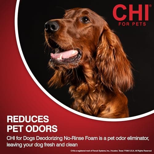 CHI for Dogs Deodorizing Waterless Foam Wash, No-Rinse Dry Shampoo for Dogs to Help Control Odor, Sulfate and Paraben Free, Waterless Pet Grooming, Pump Bottle, Made in The USA, 8 Fl Oz