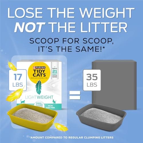 Purina Tidy Cats LightWeight Free and Clean Unscented, Multi-Cat, Clumping, 99.9 Percent Dust Free Cat Litter - 17 lb. Box