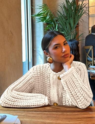 Arssm Womens Cropped Cardigan Sweaters Chunky Open Front Button Down Knit Sweater Long Sleeve Loose Cardigan Outerwear(Beige-M)