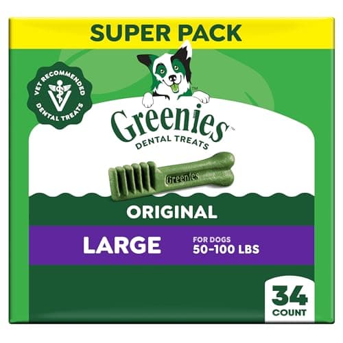 Greenies Veterinarian-Recommended Adult Natural Dental Dog Treats Large Size, Dog Dental Chews, Original Flavor, 54 oz. Pack, 34 Count