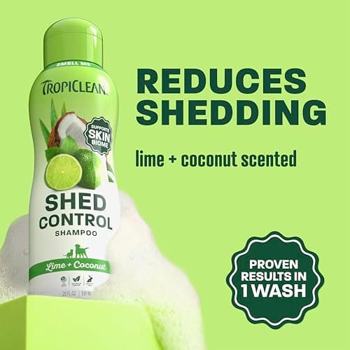TropiClean Deshedding Dog Shampoo, Fast-Acting Shedding Control & Coat Softener, Puppy Safe, Made in USA, Lime & Coconut Scent, Cat Friendly, 20oz.