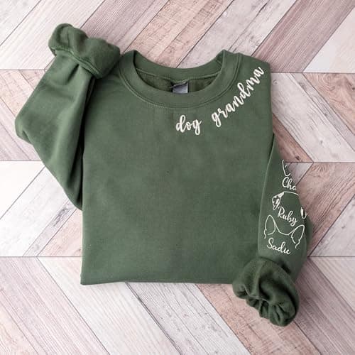 UrbanNEST Custom Embroidered Dog Grandma Sweatshirt, for Dog Grandma, Personalized Granddog Shirt with Name On Sleeve, Dog Nana Gifts, Pet Lover Gifts