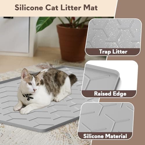 Garoopion Cat Litter Box Mat, Large 40" X 28" Litter Trapping Mat for Cats, Waterproof Silicone Pad for Floor, Gray