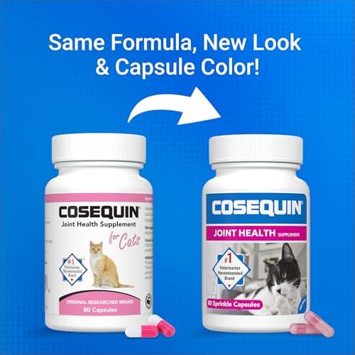 Nutramax Cosequin for Cats Joint Health Supplement, Contains Glucosamine for Cats, Plus Chondroitin, and Omega-3s, Supports Joint and Skin and Coat Health, Sprinkle Capsules, 80 Count