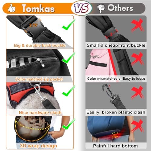 Tomkas Small Dog Cat Sling Carrier Puppy Purse Travel Wrap Soft Crossbody Pet Bag (Black, M - Zip Pocket & Adjust Strap)