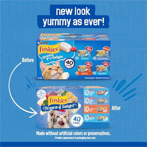 Purina Friskies Wet Cat Food Variety Pack, Oceans of Delight Flaked and Prime Filets - (Pack of 40) 5.5 oz. Cans