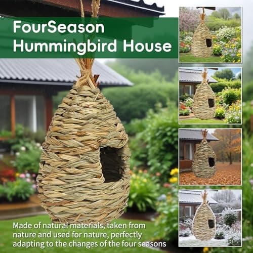 Gute Hummingbird Houses for Outside Hanging, Natural Grass Hanging Bird Hut, Hand Woven Bird Nest, Large Wren Finch Bird House for Garden Window Outdoor Home Decoration, 3 Pack