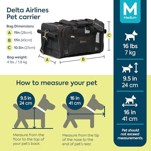 Sherpa Delta Airlines Travel Pet Carrier, Airline Approved & Guaranteed On Board - Black, Medium